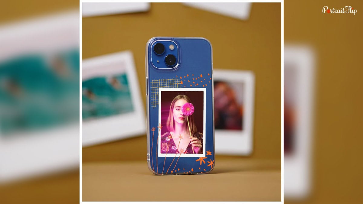 a photo case featuring a girl holding a flower