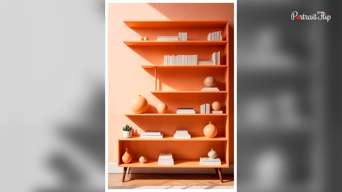 shelves with books and show pieces on it