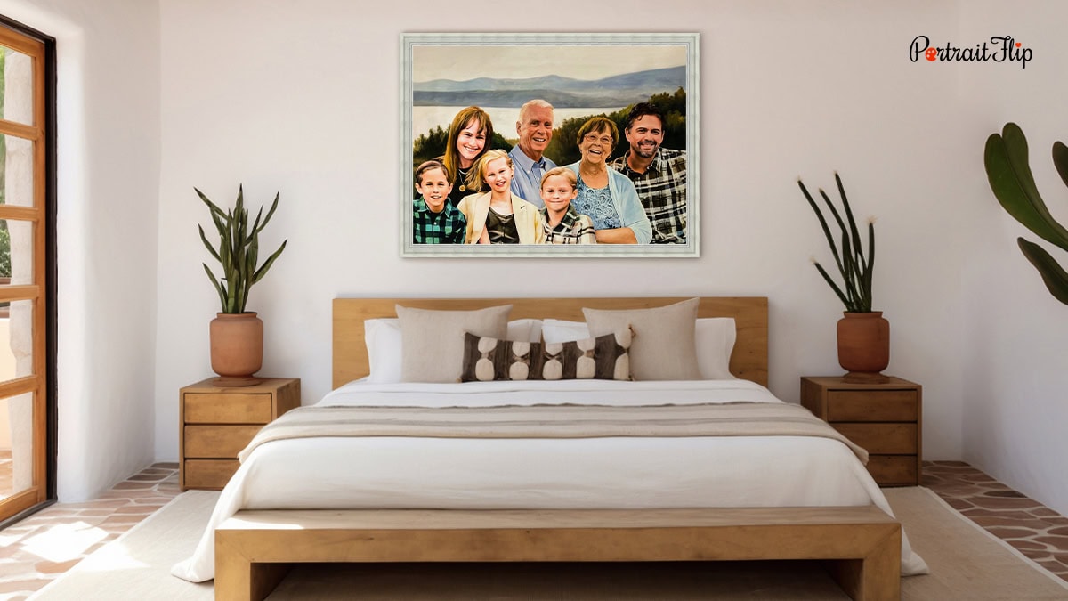 A Family Portrait hanged above a bed