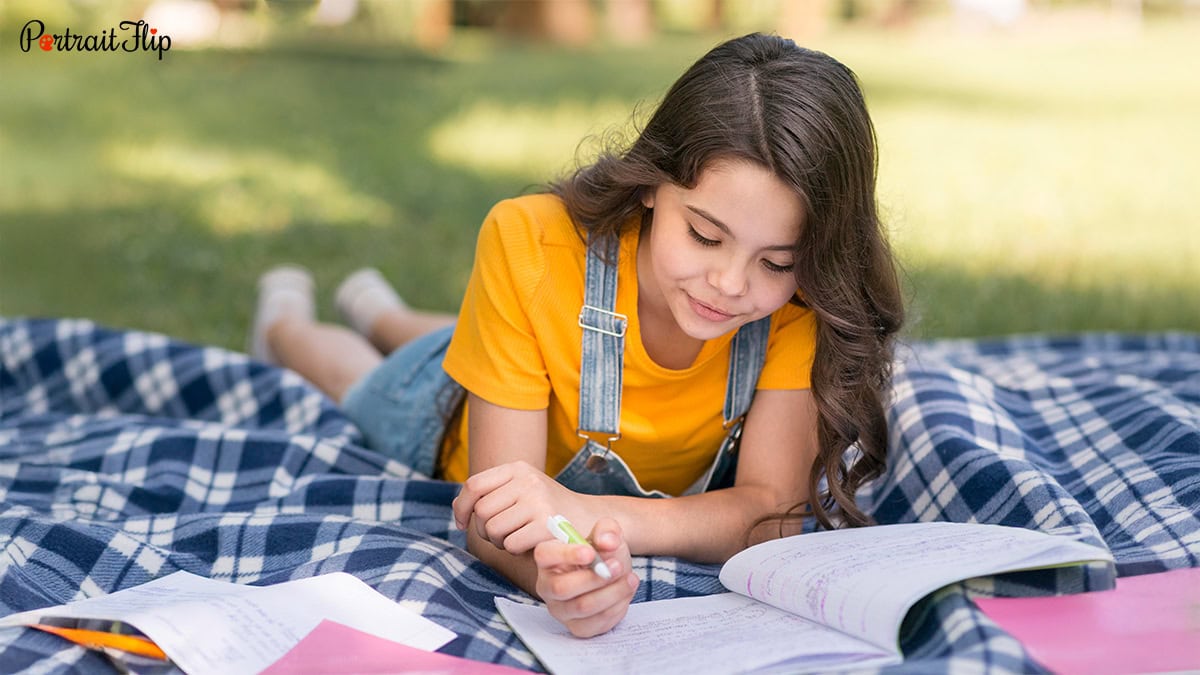 girl studying in a park