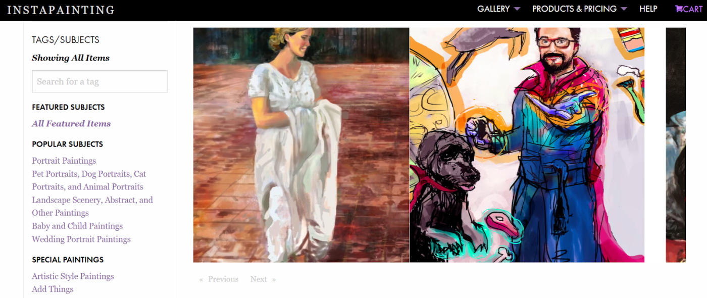 Instapainting website homepage