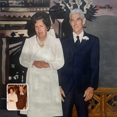 Couple photo restored as a vintage oil painting