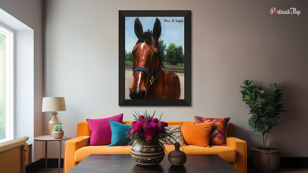 Handmade Horse Portrait mounted on the wall