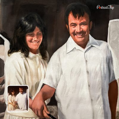 Old couple photo restored as a vintage oil painting