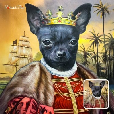 Chihuahua king royal portrait painting with crown