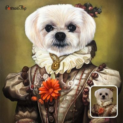 Maltese dog Victorian royal portrait painting