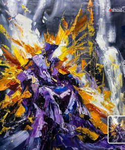 Abstract impasto palette knife painting in purple yellow and black