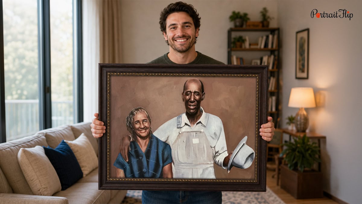 A man holding a Vintage Portrait by PortraitFlip