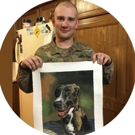 Dog oil painting happy customer