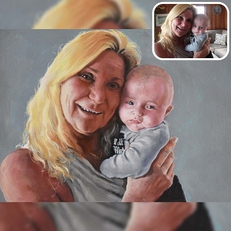 Mom and kid oil portrait