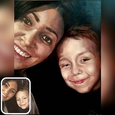 Mother and son painting